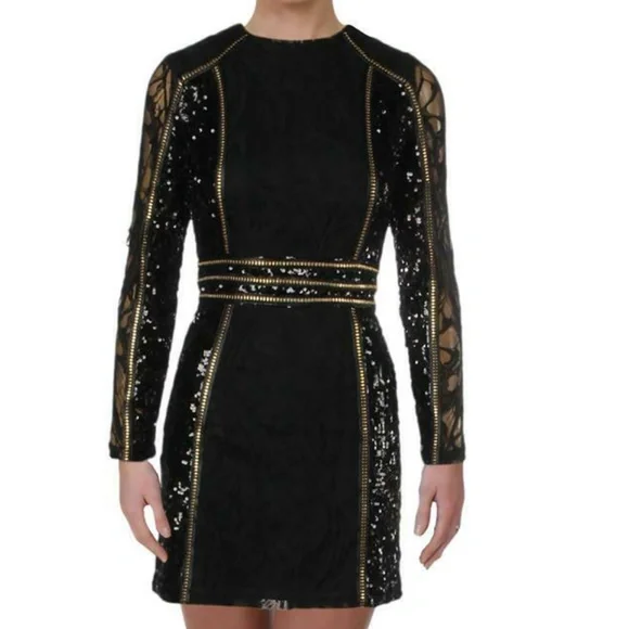 💋 bebe black sequin embellish dress new xs xsmall rare longsleeve 💋
